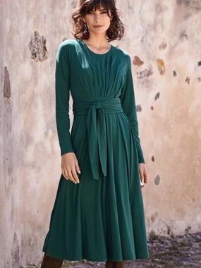 Peruvian Connection Teal Pima Cotton Modal Wrap Tie Waist Midi Dress XL Womens
